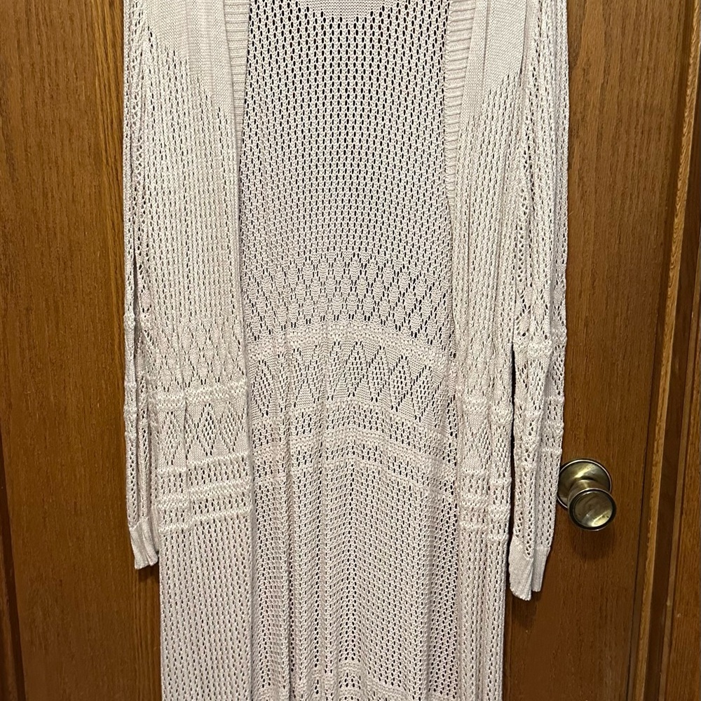 Cream Knit Woven Duster Cardigan